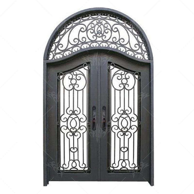 Foshan Supplier European New Simple Iron Door Design Grill Latest Design Safety Double Entrance Wrought Arches Iron Door
