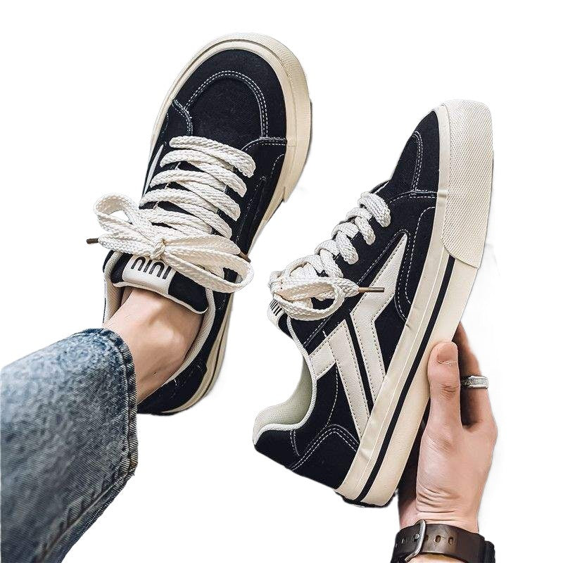 Canvas Shoes for Men, Autumn Trendy Versatile Casual Sneakers, Niche Design Student Sports Thick-Soled Height-Increasing Black Cloth Shoes