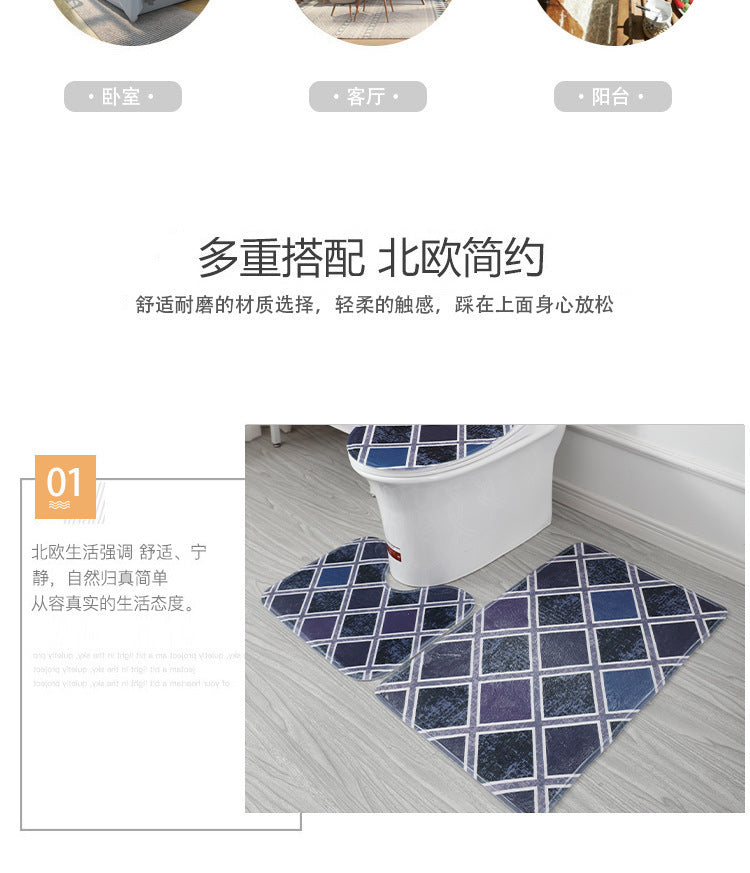 Coral Fleece Toilet Three-Piece Set Bathroom Mat Flannel Water Absorption Non-Slip Foot Mat Manufacturer Label