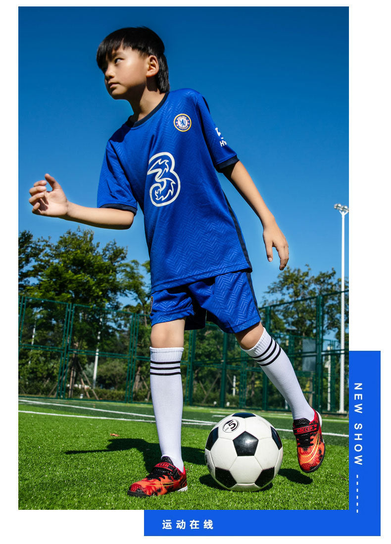 New Football Shoes for Men and Women, Children's Low-top Anti-collision Spike Magic Tape No-tie Grass Training Sports Shoes