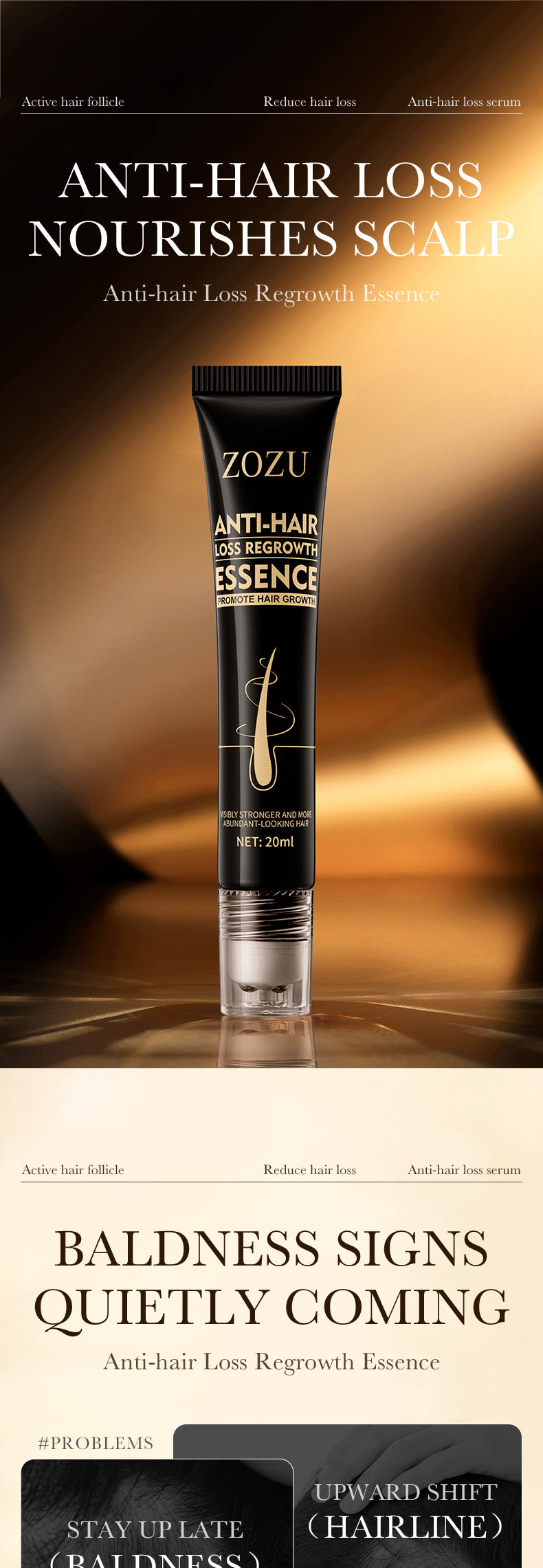 Full English Anti-Hair Loss Serum ZOZU Strengthen Hair Roots Improve Hair Loss Hair Growth Essence  Wholesale