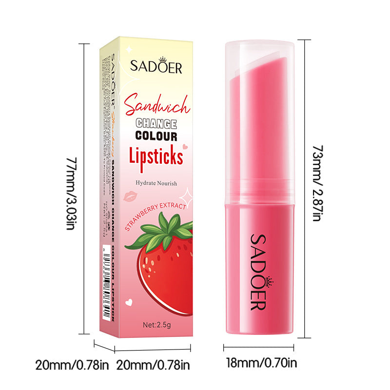 Full English Fruit Filled Temperature Changing Lip Balm SADOER Hydrating Moisturizing Temperature Changing Lip Balm for Foreign Trade