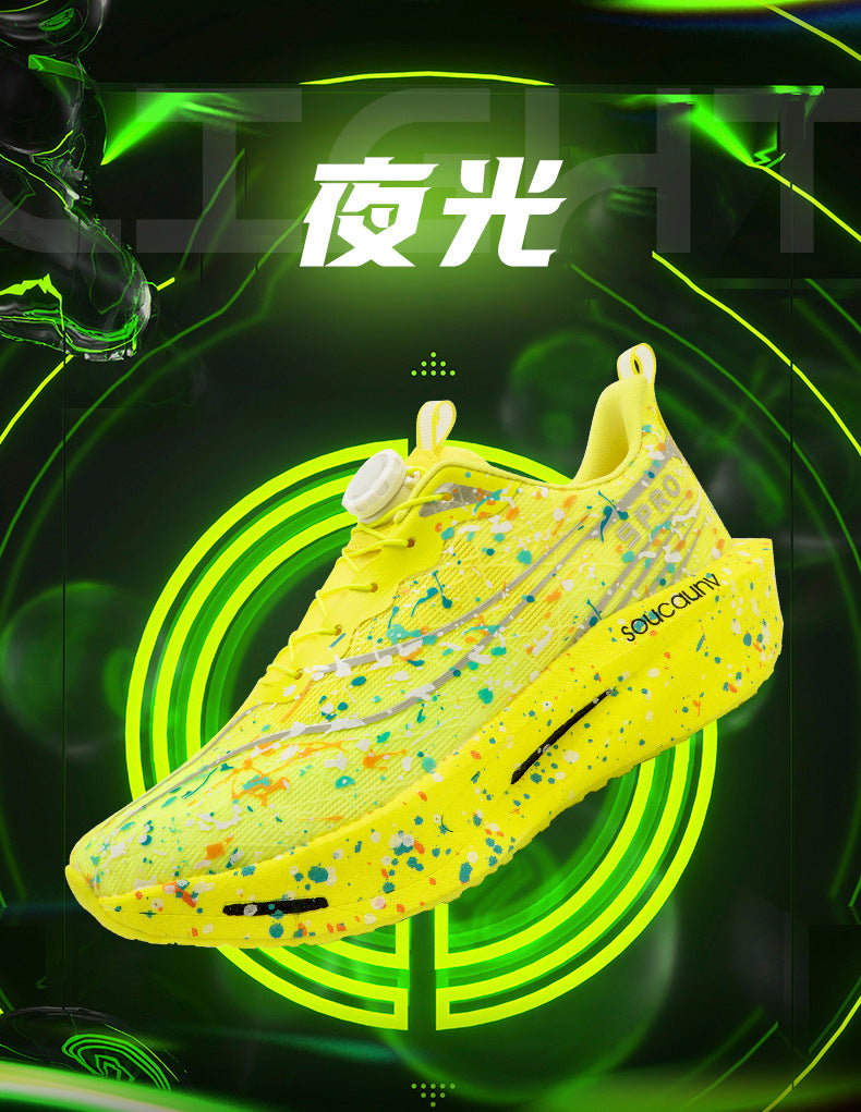 Youth Fashion Luminous Camouflage Running Shoes for Men and Women New Casual Shoes Carbon Plate Real Soft Sole Rotating Buckle Sports Shoes