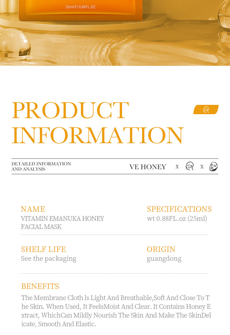 Honey Mask25g BIOAOUA Vitamin E Hydrating and Moisturizing Tablets Cross-Border Wholesale