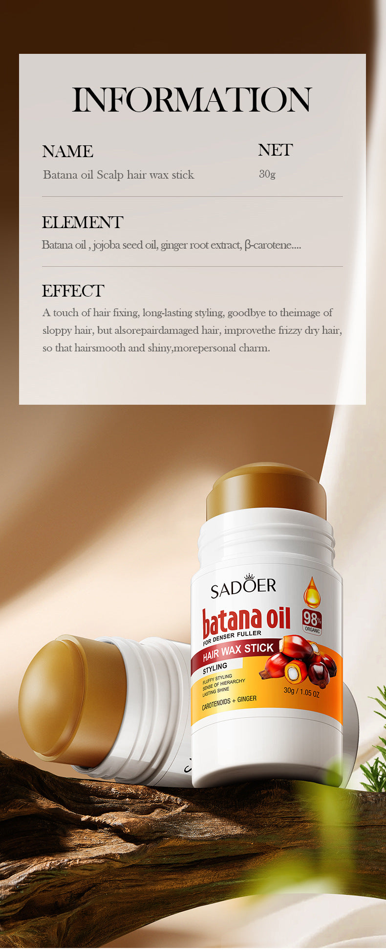 Batahana Hair Wax Stick SADOER Styling Hair Wax Stick Cross-Border Wholesale