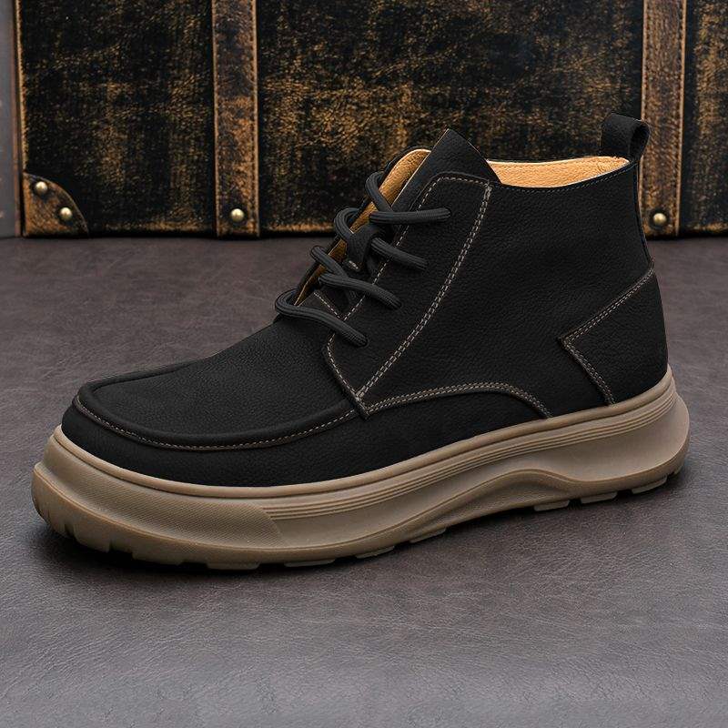 Men's Shoes New Retro Leather Shoes Warm Casual Men's Fleece-Lined Height-Increasing Leather Boots Trendy Martin Boots