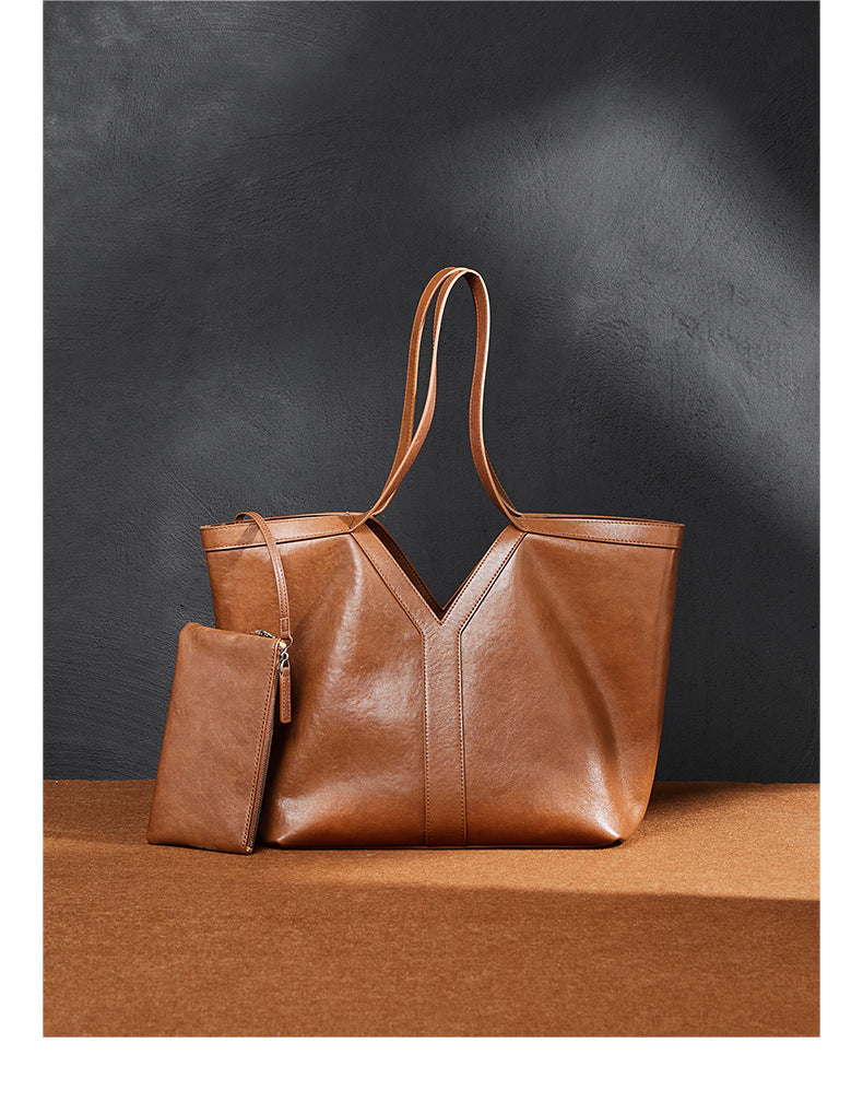 Minimalist Korean Style Tote Bag Shoulder Bag Versatile Large Capacity Women's Bag Underarm Bag Light Luxury Fashion Handbag Cowhide