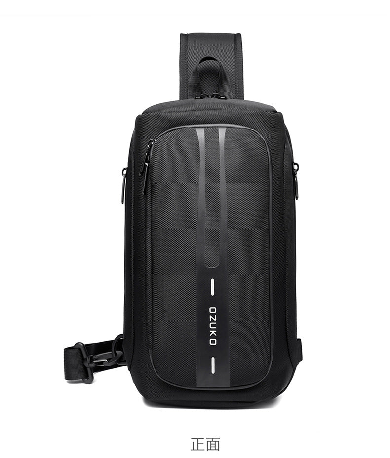 OZUKO Men's Functional Chest Bag Waterproof Crossbody Bag Multifunctional Shoulder Bag Outdoor Sports Large Capacity Trendy Bag