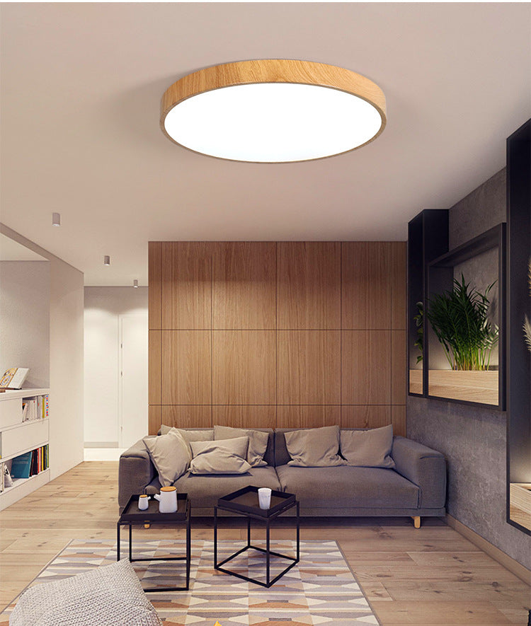 Nordic Ultra-Thin Imitation Wood Grain Ceiling Light Round Modern Minimalist led Room Bedroom Lamp Iron Art Balcony Living Room Lamp