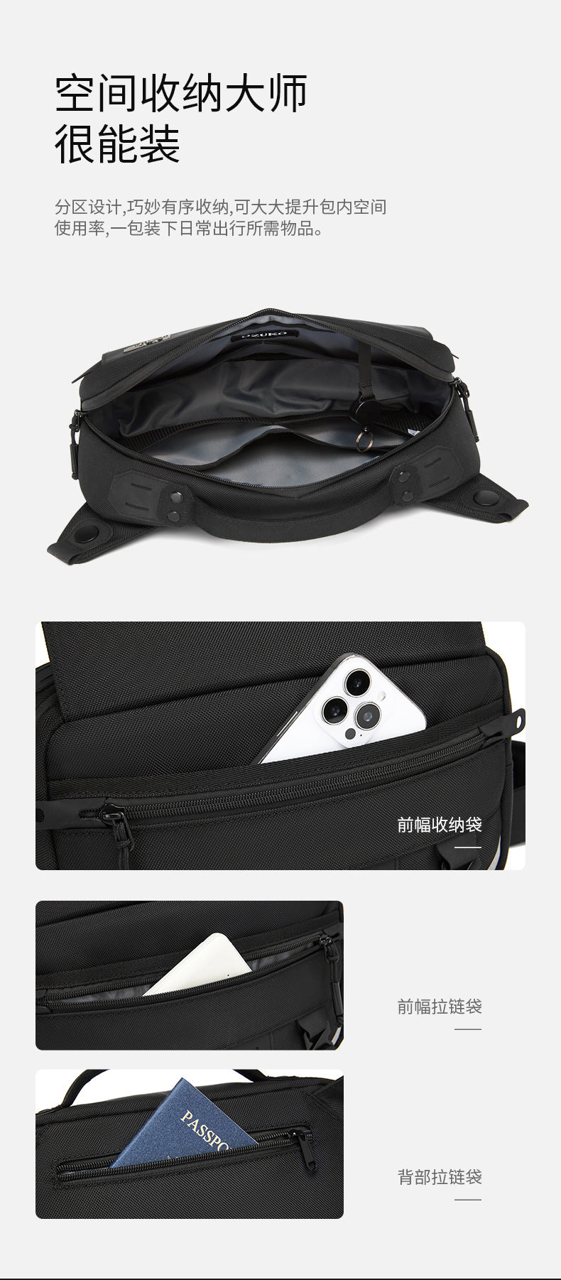 ozuko Men's Crossbody Bag Shoulder Bag Waterproof Large Capacity Outing Portable Bag High-end Multifunctional Trendy Brand