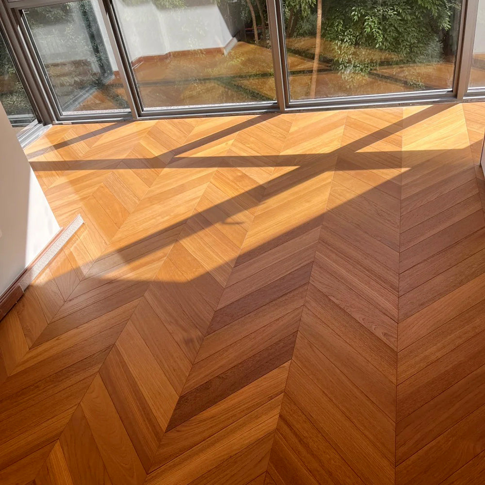18mm Multi-Layer Engineered Teak Flooring Customizable Hardwood Panels UV Coated Waterproof Anti-Slip Exterior