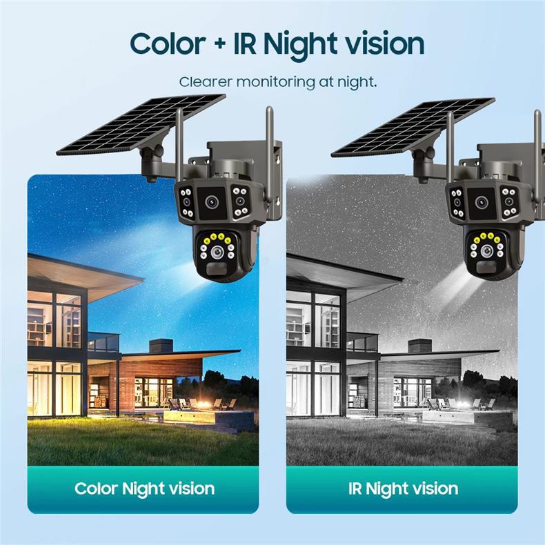 Outdoor Three-Screen Solar Camera No Electricity No Network Remote HD Night Vision Orchard Monitor Home Surveillance