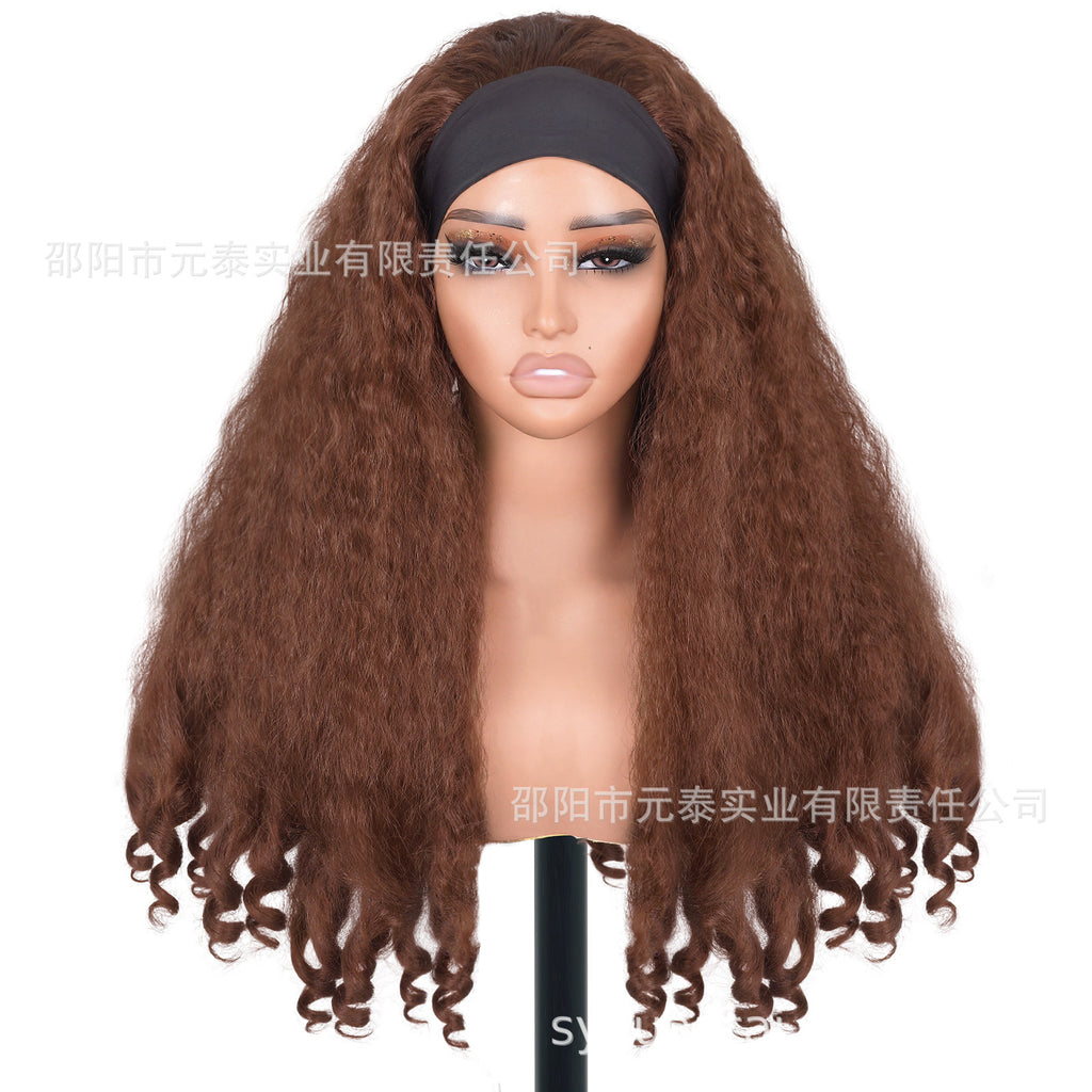 Africa YAKI Curly End Curly Hair Synthetic Wig V The top of the model is hollowed out