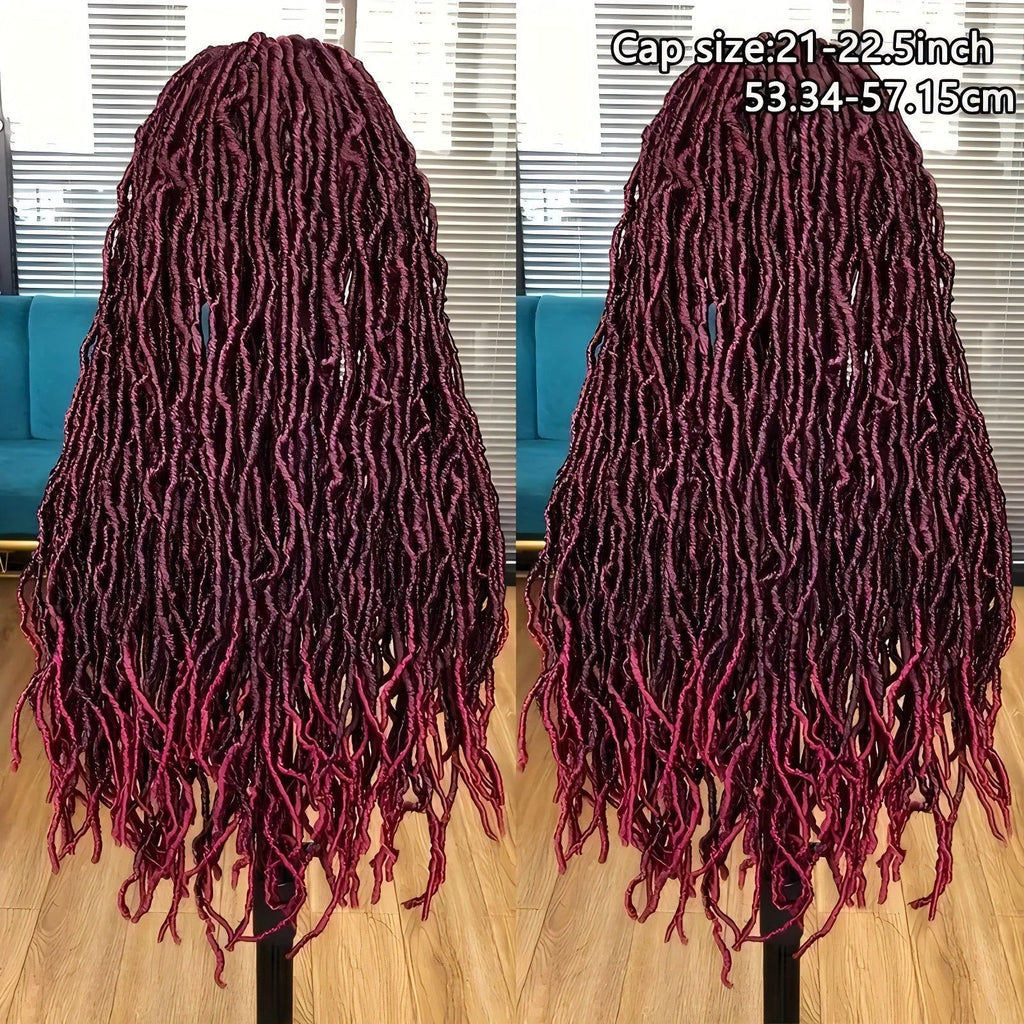 Foreign Trade Cross-Border European American African Wig Synthetic Full Lace Earthworm Curved Head Wig Faux Locs Full Lace