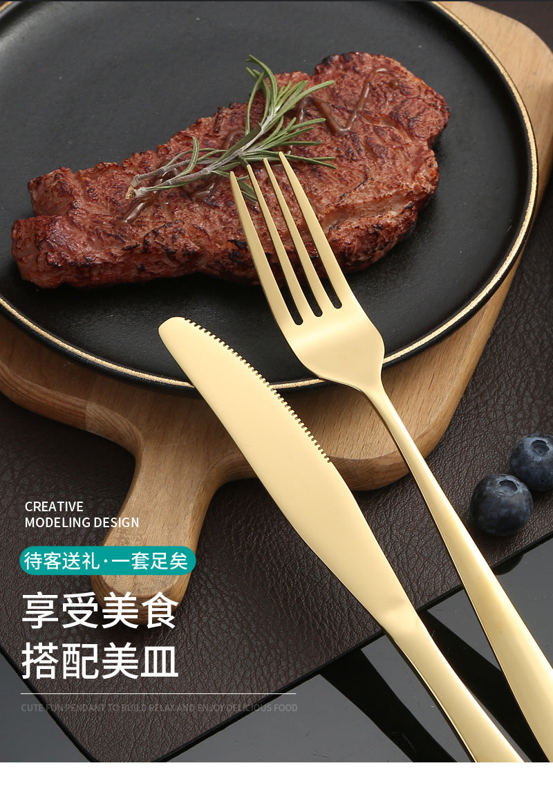 410Stainless Steel Cutlery Set Restaurant Square Handle Knife Fork Spoon24Set of Western Steak Knives and Forks