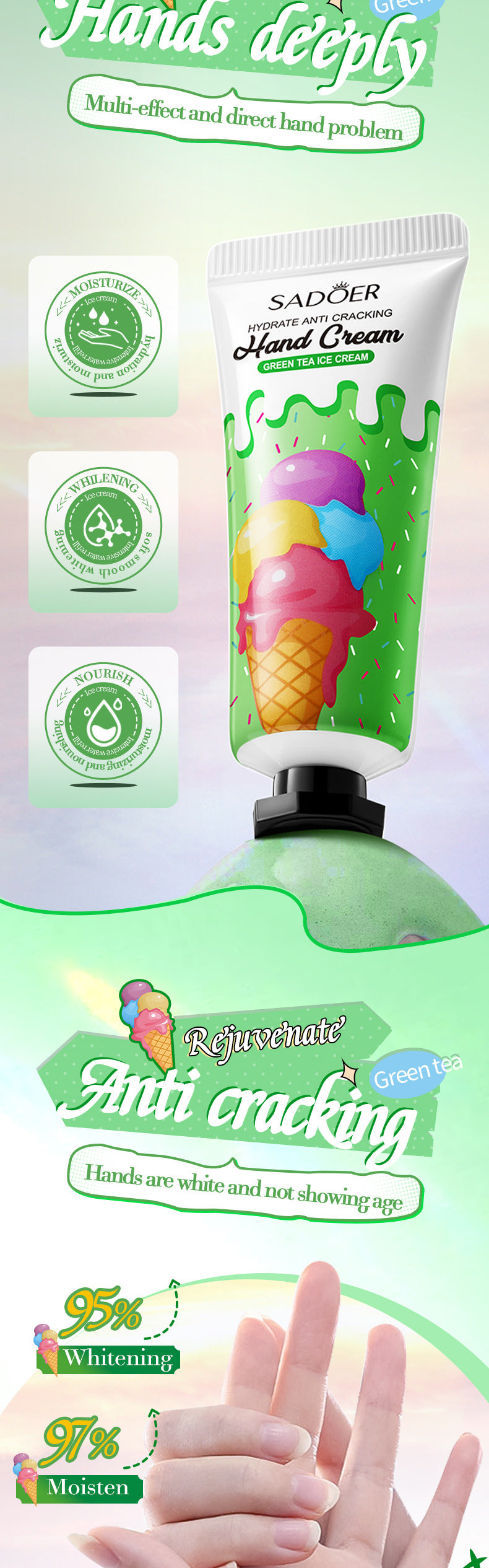 Green Tea Ice Cream Hydrating Hand Cream SADOER Autumn and winter hand cream cross-border foreign trade wholesale
