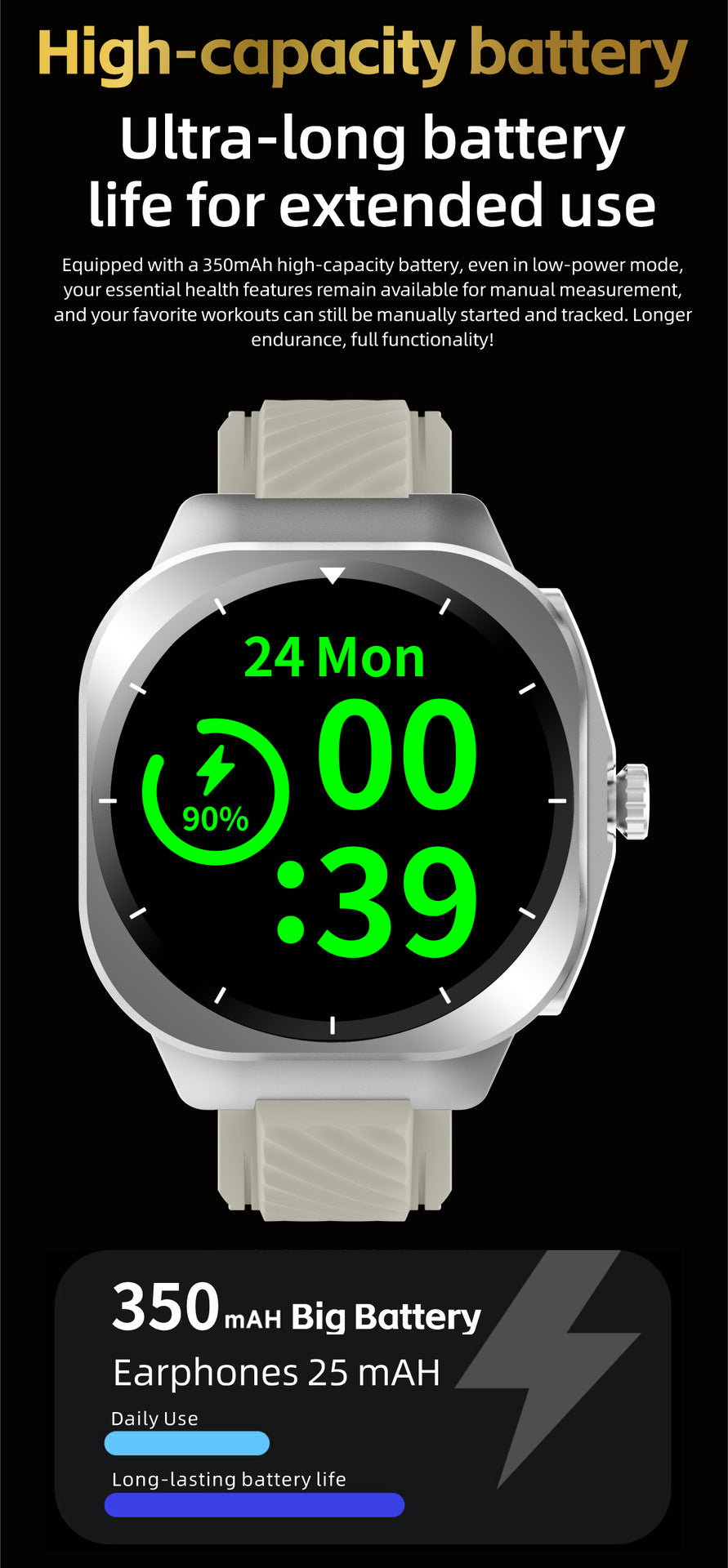 AIMB-Z19Smart Watch Bluetooth Call True Heart Rate Step Count Sleep Monitoring Hidden Earphones Sports Three-Proof