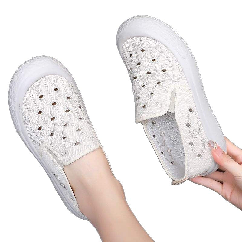 New Hollow Mesh Women's Shoes Breathable Perforated Fisherman Shoes White Canvas Shoes Women's Fashion Versatile Thick Sole Mesh Shoes