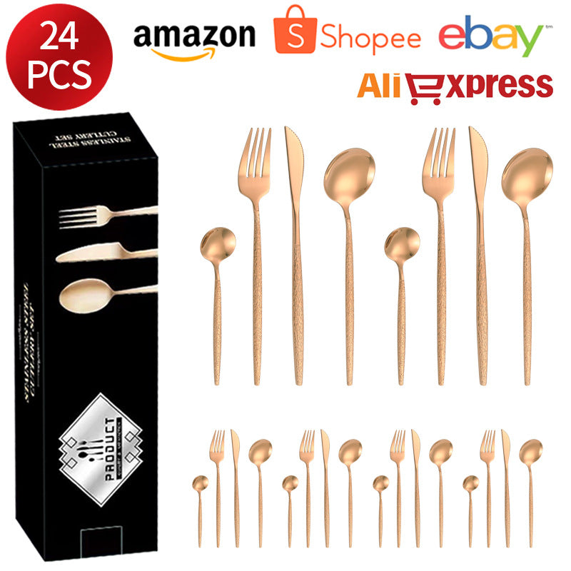 Stainless Steel Cutlery Western Knife Fork Spoon Restaurant Steak Knife Fork Hammer Pattern Portugal24Set