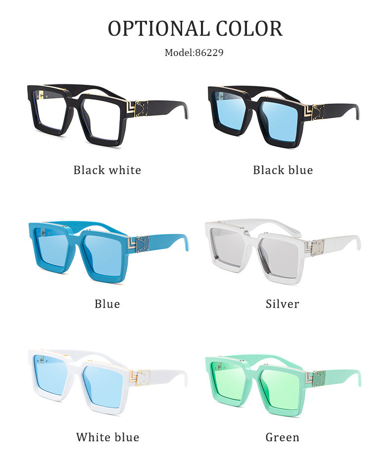 millionaire Large Square Frame Sunglasses for Women, Internet Celebrity Style, 0k Rich Driving Sun Protection Sunglasses for Men86229