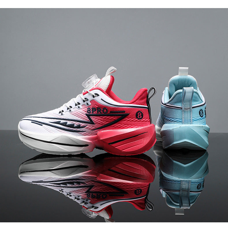 2025New Mesh Breathable Rotating Button Children's Shoes Student Training Running Shoes Red Rabbit Children's Mandarin Duck Sports Shoes