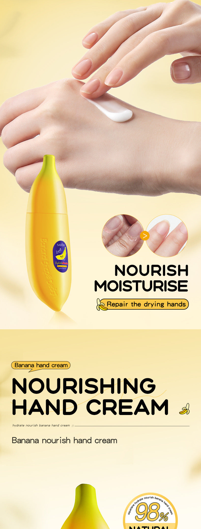 Banana Squalane Hydrating Hand Cream SADOER Autumn and winter nourishing hand cream cross-border foreign trade wholesale