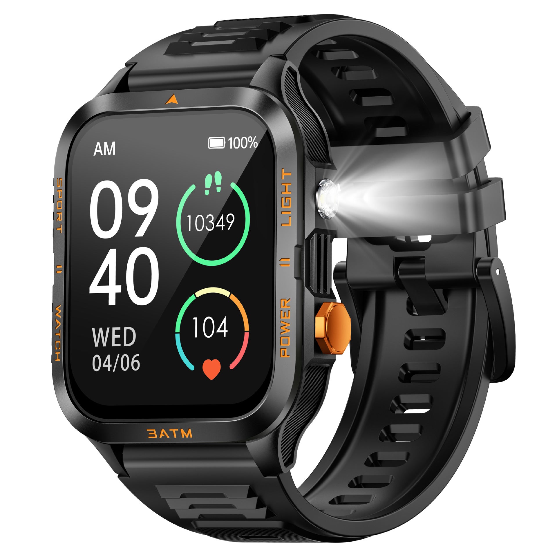 KT89Smart Watch Bluetooth Call True Heart Rate Step Sleep Flashlight Deep Waterproof Three-Proof Sports Reminder