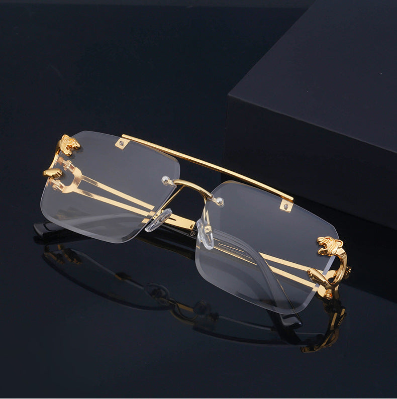 European and American Retro Double Bridge Sunglasses for Men Fashion Leopard Rimless Cut Edge Sunglasses for Women Wholesale shades