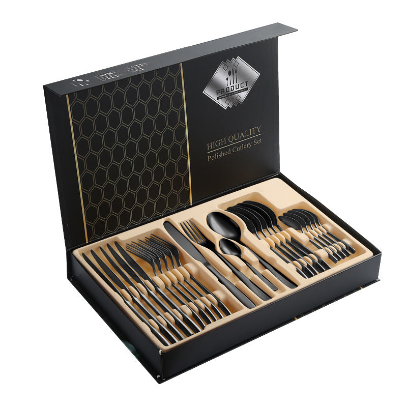 410Stainless Steel Cutlery Set Restaurant Square Handle Knife Fork Spoon24Set of Western Steak Knives and Forks