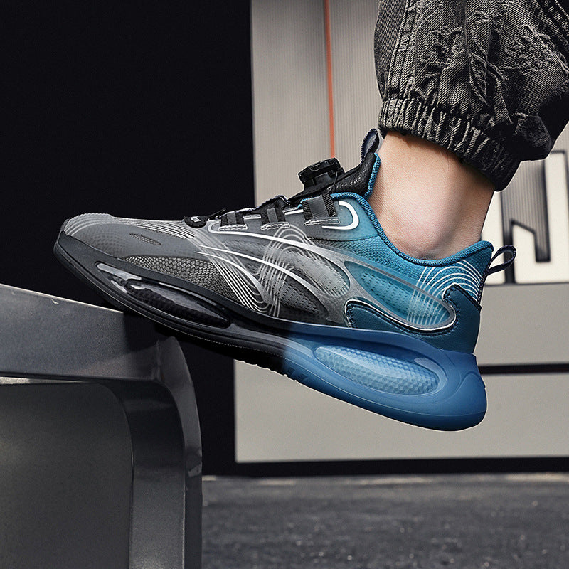 2025Hot-Selling Casual Leather Lightweight Rotating Button Running Shoes for Men with Popcorn Sole, Shock Absorption Sports Shoes