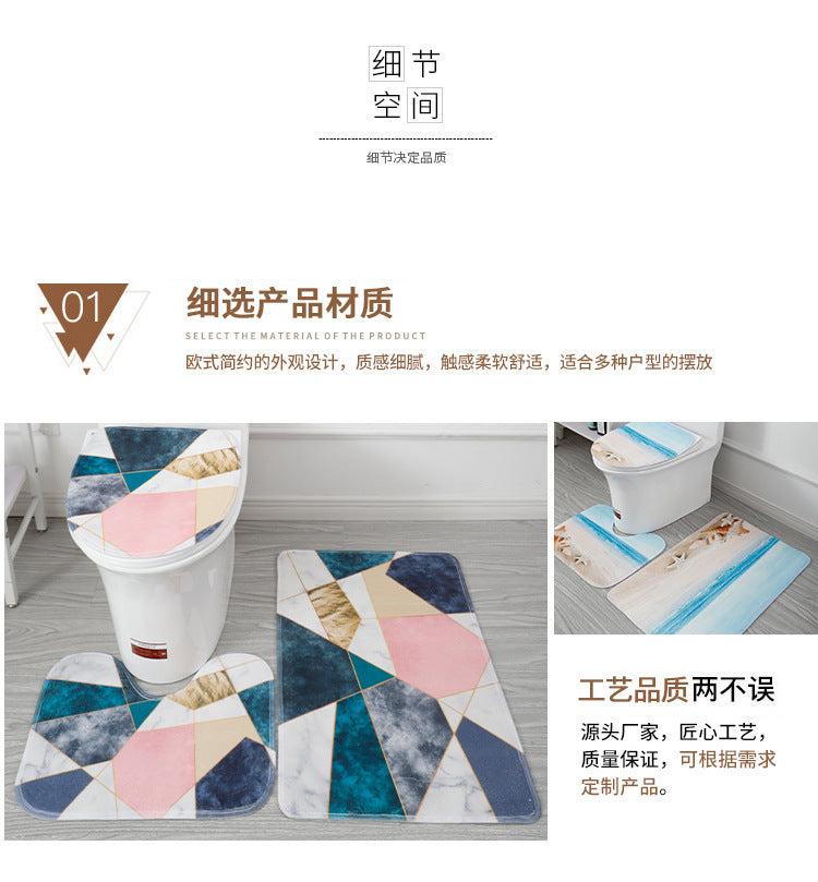 Coral Fleece Toilet Three-Piece Set Bathroom Mat Flannel Water Absorption Non-Slip Foot Mat Manufacturer Label