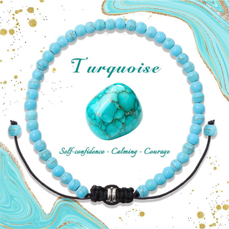 Natural Stone Crystal Beaded Bracelet4/6/8mm Chalcedony Turquoise Stretch Bracelet Lapis Tiger Eye Braided Bracelet