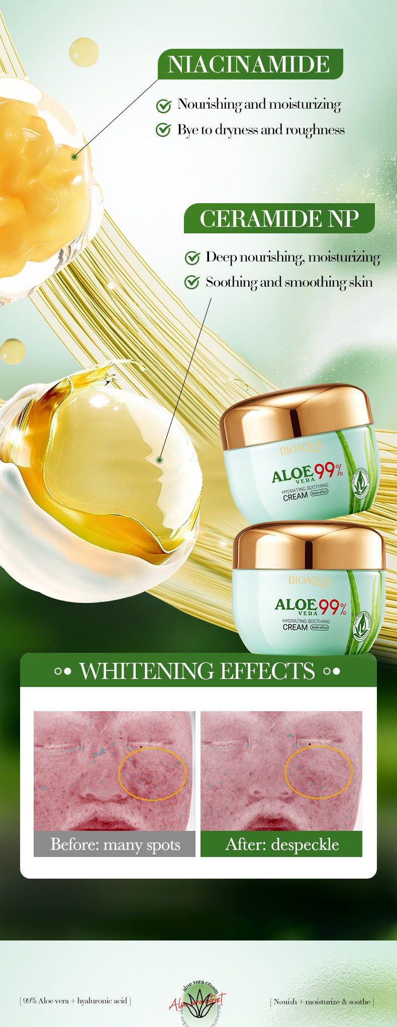 Aloe Vera Face Cream50g BIOAOUA Hydrating, soothing, and nourishing skin moisturizing cream for  foreign trade wholesale