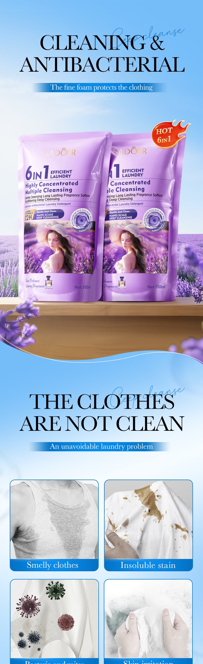 Cross-border Lavender Antibacterial Laundry Detergent500ml Fragrance Cleaning Clean Clothing Export Manufacturer Wholesale