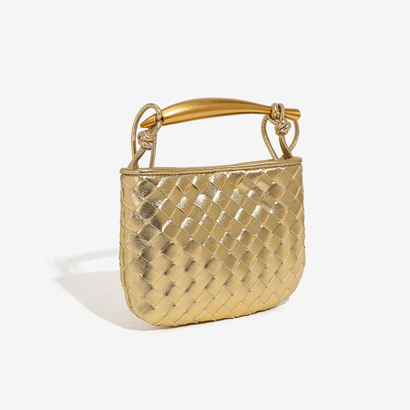 European and American Handmade Woven Bag Sardine Bag Niche Design Dumpling Bag Women's Metal Handbag Shoulder Bag Crescent Bag