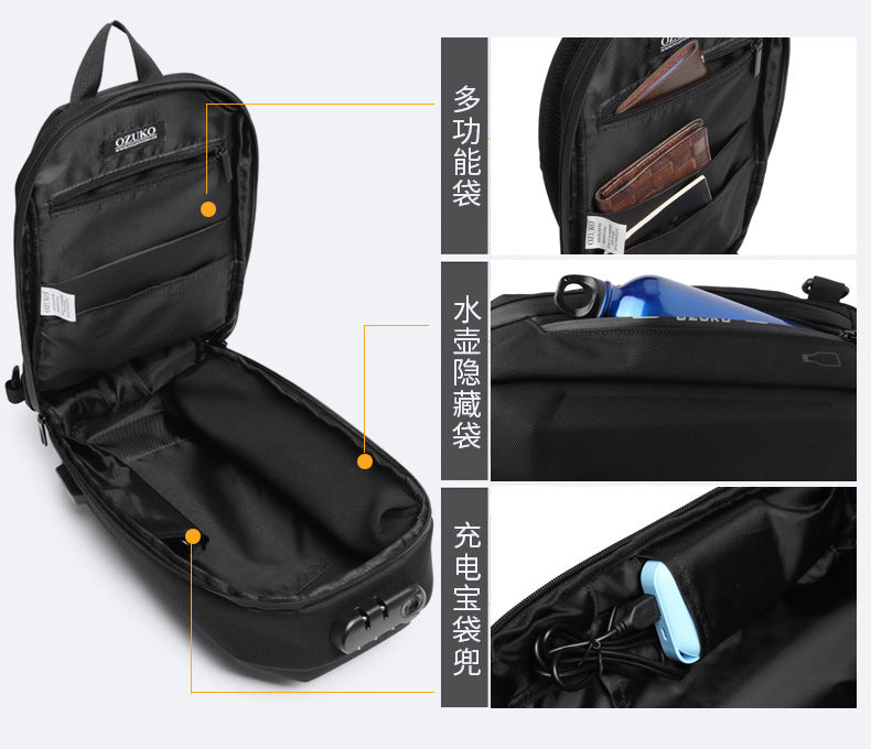 OZUKO Hard Shell Chest Bag Men's Crossbody Bag Anti-Theft Waterproof Cycling Outdoor Multi-Functional Sports Shoulder Bag