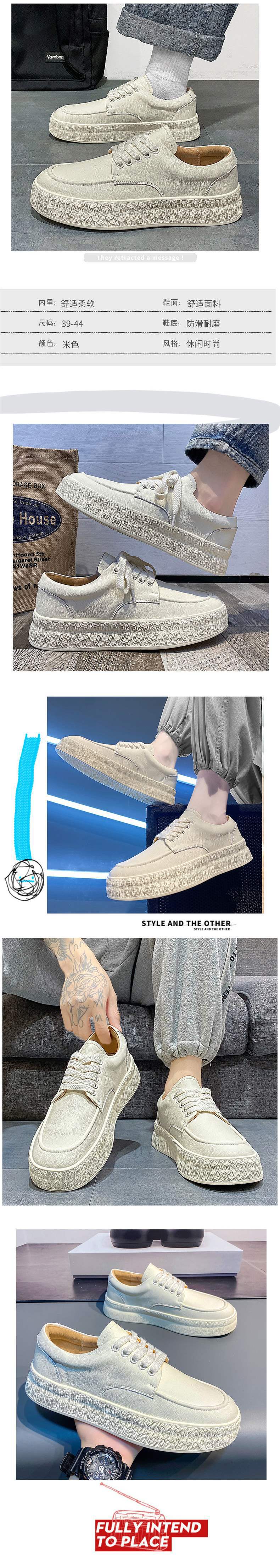 Men's Summer Height-Increasing Thick-Soled Breathable Odor-Resistant Trendy Versatile Genuine Soft Leather Couple's White Shoes Hole Shoes