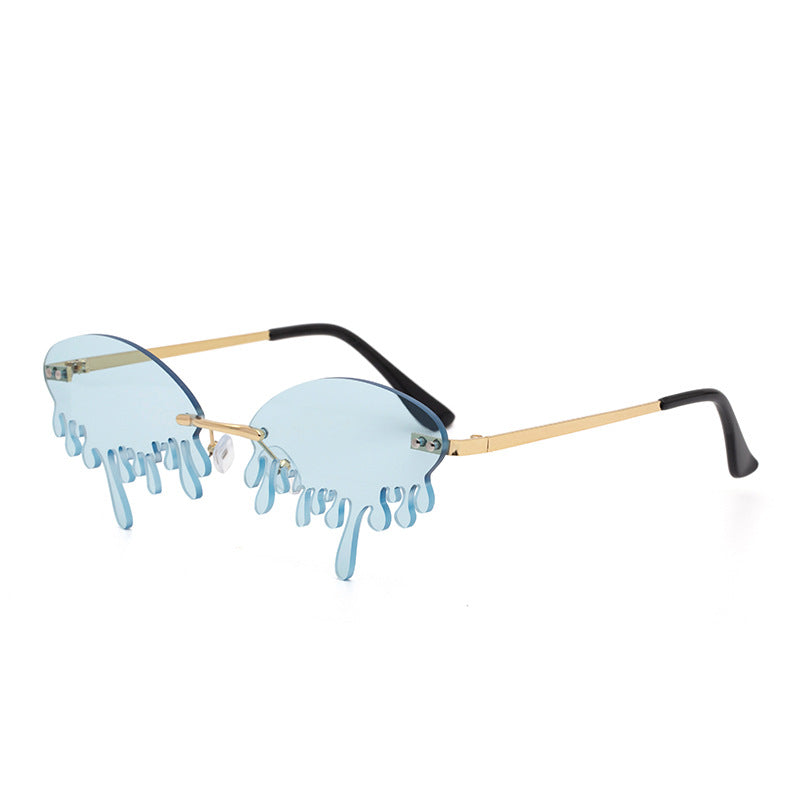 Christmas Costume Personality Tear Sunglasses for Women Metal Frameless Sunglasses Trendy European and American Party Funny Glasses