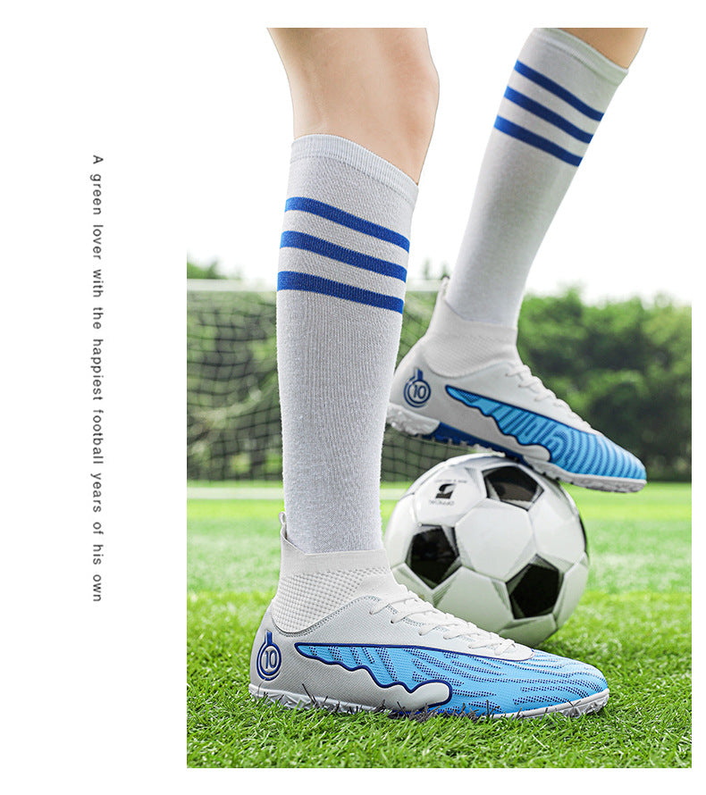 New Professional Football Shoes Boys High Top Youth Students Competition Training AG Long Spike Broken Spike Sneakers
