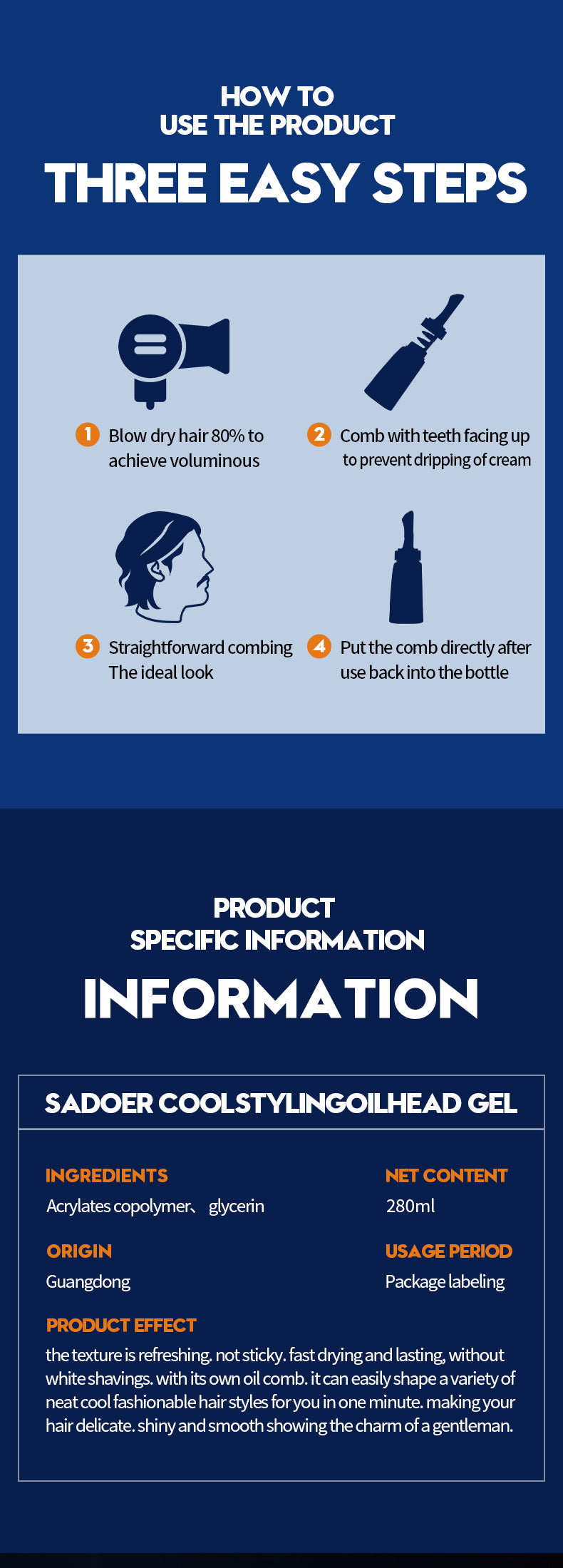 Men's styling gel for slicked-back hair SADOER Natural Fluffy Fragrant Hair Wax Cross-Border Wholesale