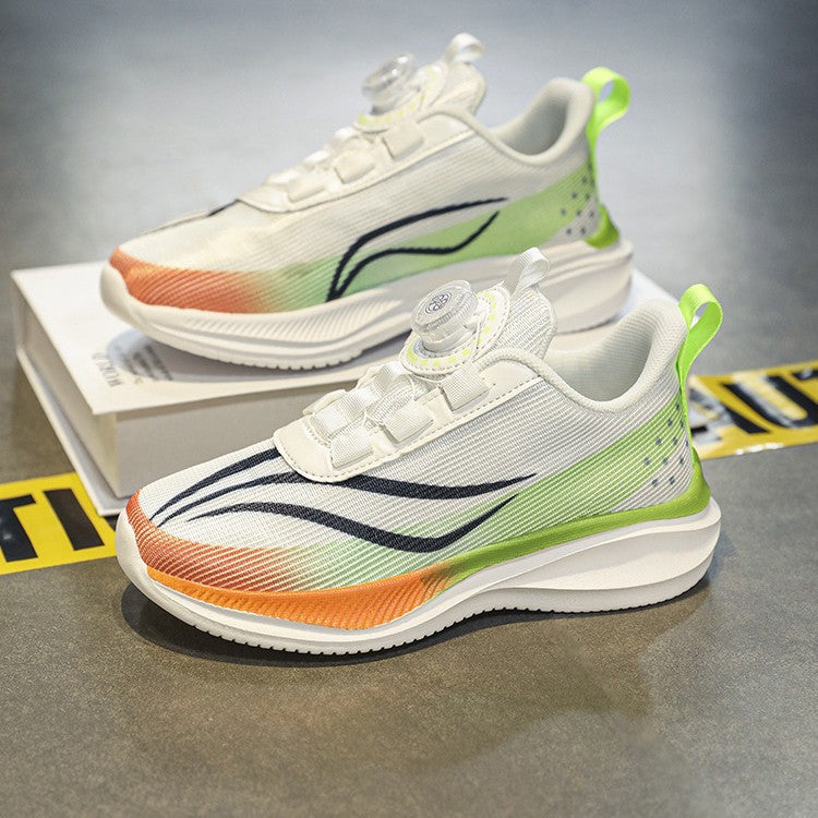 New Children's Shoes Breathable Rotating Button Sneakers Red Rabbit Casual Big Kids Shock Absorption Non-Slip Running Shoes