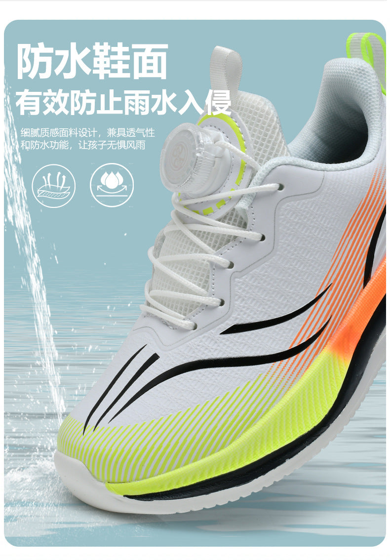 Children's shoes2025Rotating Button Leather Waterproof Boys' Running Shoes Girls' Lightweight Non-Slip Sports Shoes Trendy