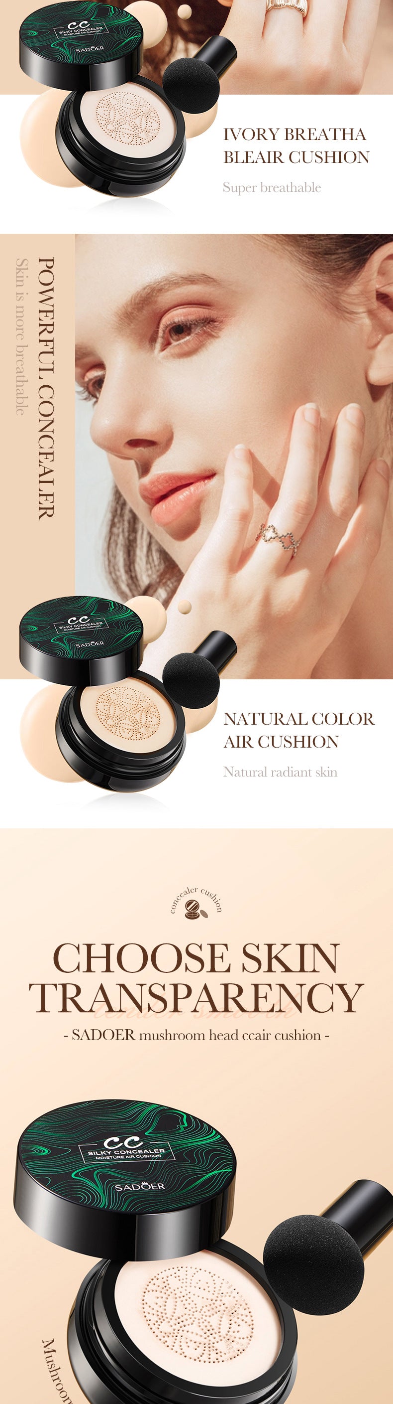 Makeup CC Mushroom Air Cushion Ivory White Brightening Concealer Correcting Face Foundation Export Manufacturer Wholesale