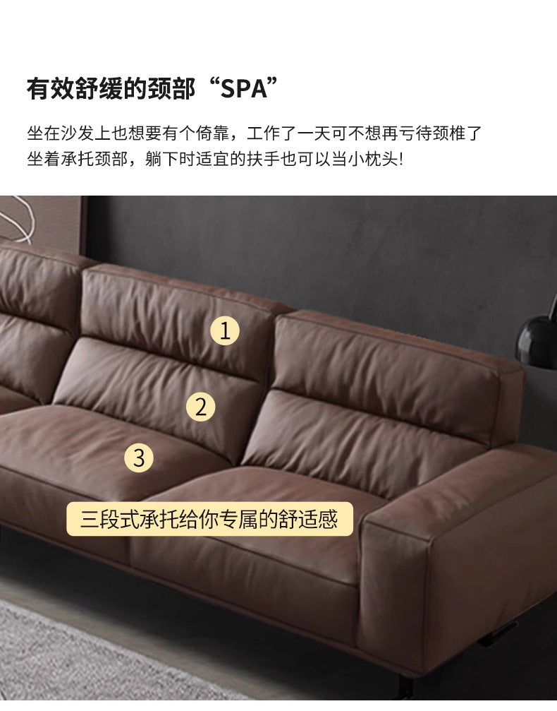 Source Factory Living Room Leather Sofa Italian Minimalist High Back Straight Row Genuine Leather Sofa Small Apartment High Leg Sofa Shipping and tax not included