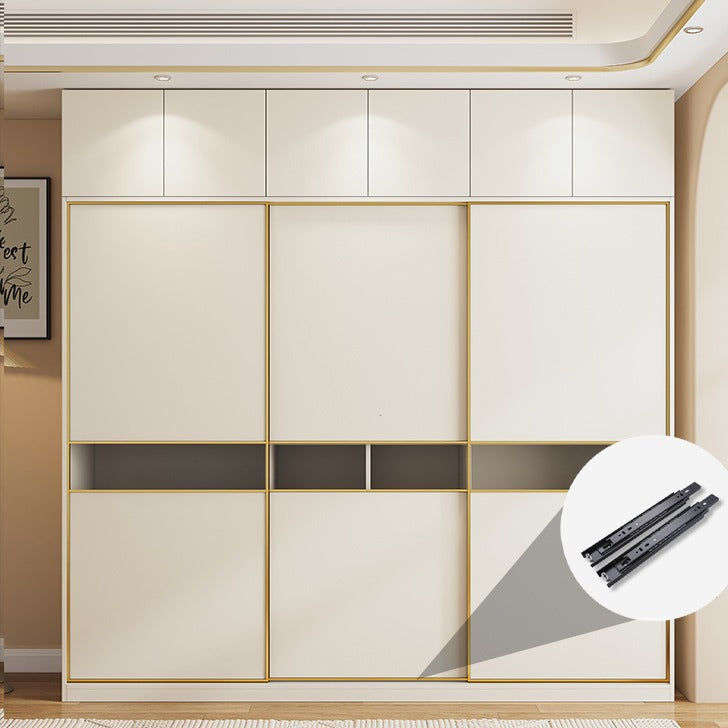 Cream Style Sliding Door Wardrobe Modern Simple Bedroom Home Use Sliding Door Cabinet Light Luxury Sliding Door Coat Wardrobe