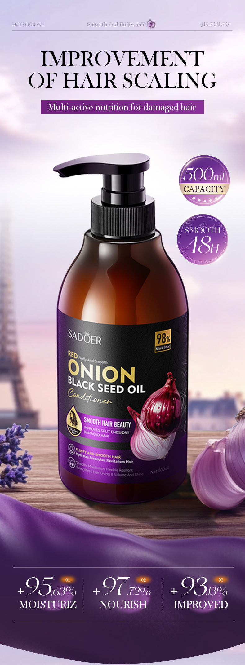 Onion Black Seed Oil Smooth Conditioner SADOER Smooth and Silky Hair Conditioner Cross-Border Wholesale