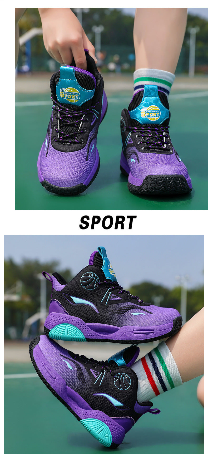 Boys' Casual Fashion Trendy Children's Shoes Non-Slip Wear-Resistant Sports Shoes for Elementary School Students Training Multi-Color Basketball Shoes