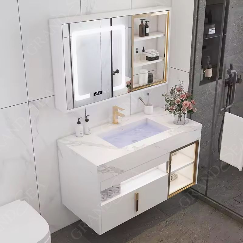 Countertop MDF Modern European Bathroom Vanity with LED Mirror Customizable Size & Color Water Resistant Hotel Use