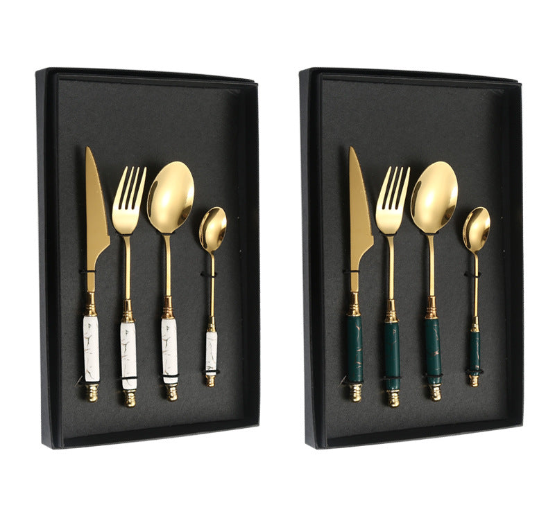 Stainless Steel Cutlery Restaurant Western Steak Knife Fork Imitation Marble Pattern Ceramic Handle Knife Fork Spoon Tea Spoon Tea Fork Set