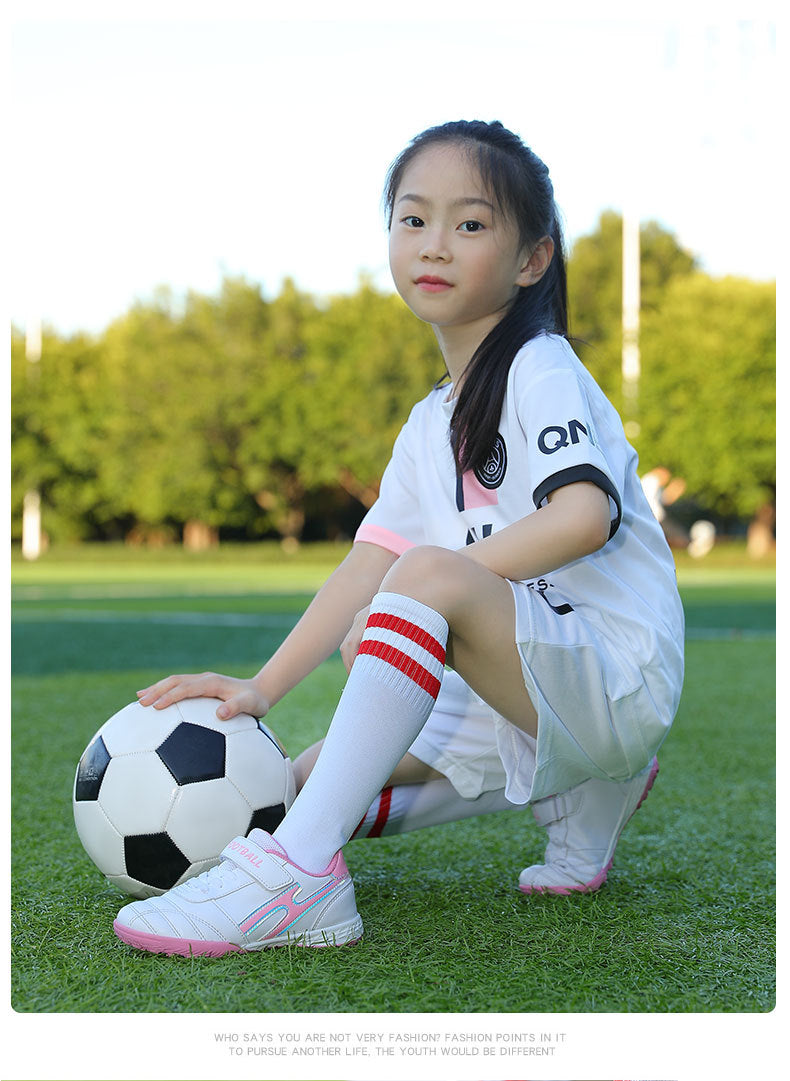 New football shoes for men and women with Velcro for children TF Broken Nail Style Youth Student Grassland Flat Training Shoes